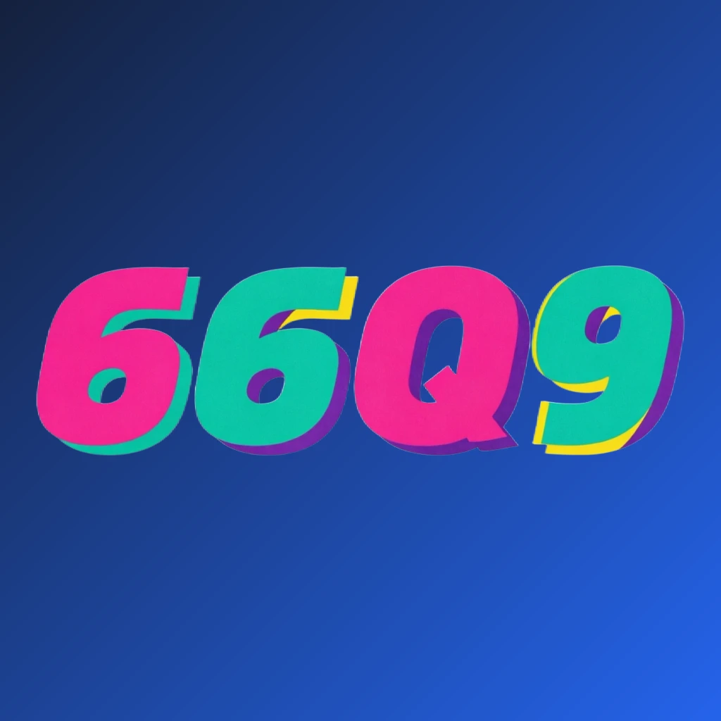Bold arcade-style logo of 66Q9 with chunky retro typography in bright pink, turquoise, yellow, and purple colors, creating a vibrant gaming atmosphere on a transparent background